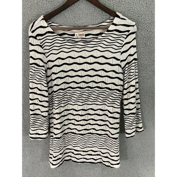 Tianello by steve barraza womens medium blouse black white striped textured knit - Picture 1 of 6